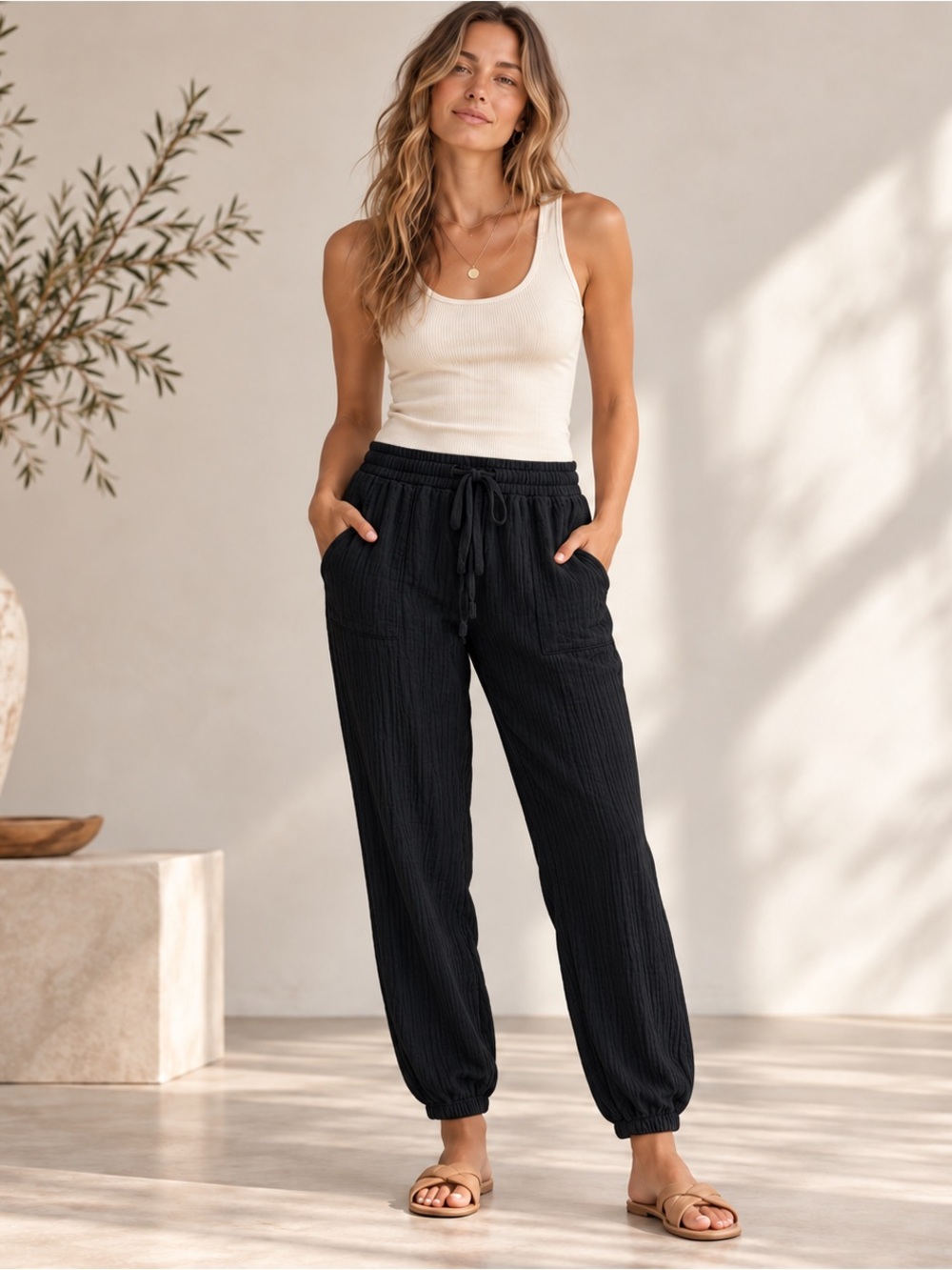 Raquel Allegra Cameroon Crinkle Gauze Jogger Pants Size 0 XS Quiet Luxury